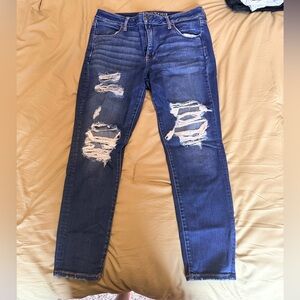 American Eagle Outfitters Ripped Skinny Jeans - Dark Blue